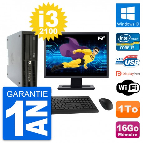 PC HP Z210 SFF Ecran 19" Intel Core i3-2100 RAM 16Go Disque 1To Windows 10 Wifi