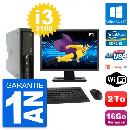 PC HP Z210 SFF Ecran 19" Intel Core i3-2100 RAM 16Go Disque 2To Windows 10 Wifi