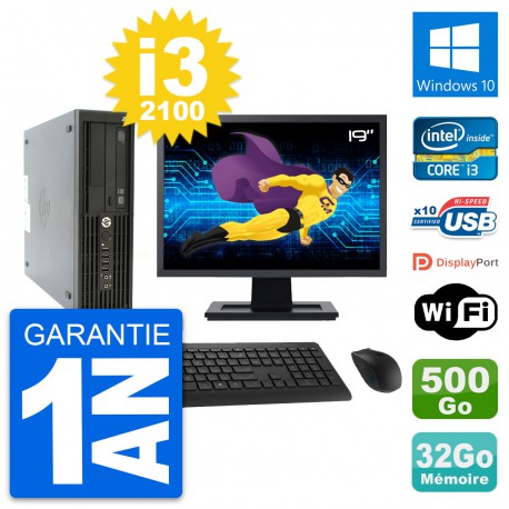 PC HP Z210 SFF Ecran 19" Intel i3-2100 RAM 32Go Disque 500Go Windows 10 Wifi