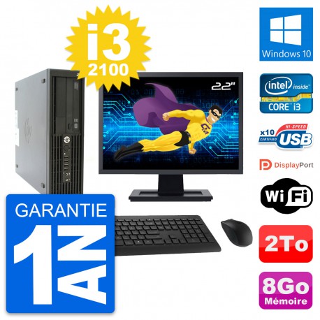 PC HP Z210 SFF Ecran 22" Intel Core i3-2100 RAM 8Go Disque 2To Windows 10 Wifi