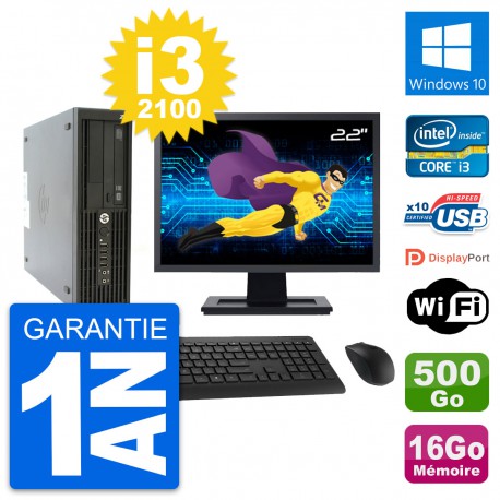PC HP Z210 SFF Ecran 22" Intel i3-2100 RAM 16Go Disque 500Go Windows 10 Wifi