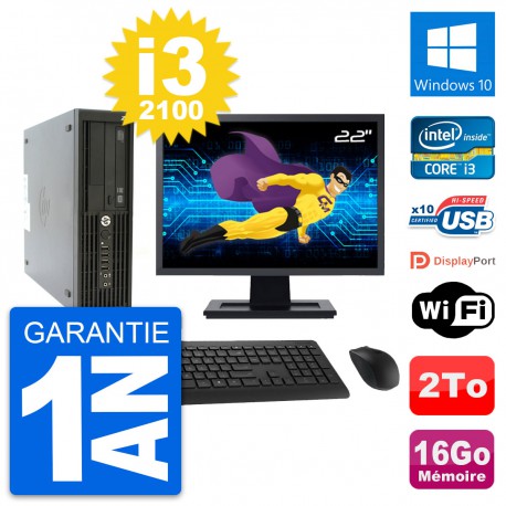 PC HP Z210 SFF Ecran 22" Intel Core i3-2100 RAM 16Go Disque 2To Windows 10 Wifi