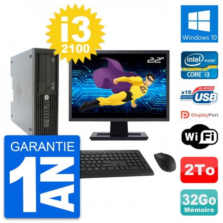 PC HP Z210 SFF Ecran 22" Intel Core i3-2100 RAM 32Go Disque 2To Windows 10 Wifi