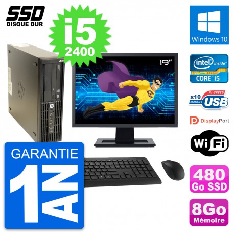 PC HP Z210 SFF Ecran 19" Intel Core i5-2400 RAM 8Go SSD 480Go Windows 10 Wifi