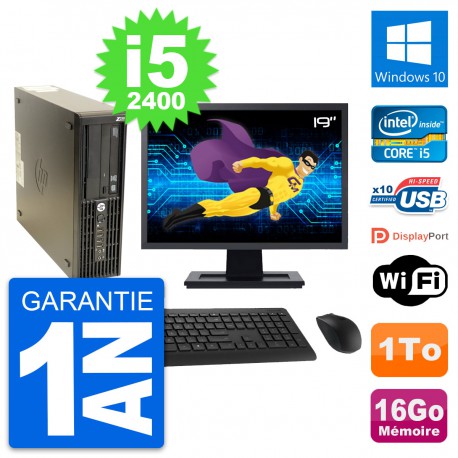 PC HP Z210 SFF Ecran 19" Intel Core i5-2400 RAM 16Go Disque 1To Windows 10 Wifi