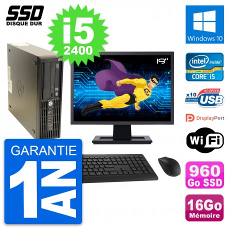 PC HP Z210 SFF Ecran 19" Intel Core i5-2400 RAM 16Go SSD 960Go Windows 10 Wifi