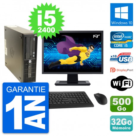 PC HP Z210 SFF Ecran 19" Intel i5-2400 RAM 32Go Disque 500Go Windows 10 Wifi