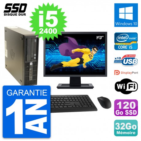 PC HP Z210 SFF Ecran 19" Intel Core i5-2400 RAM 32Go SSD 120Go Windows 10 Wifi