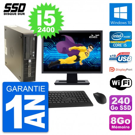PC HP Z210 SFF Ecran 22" Intel Core i5-2400 RAM 8Go SSD 240Go Windows 10 Wifi