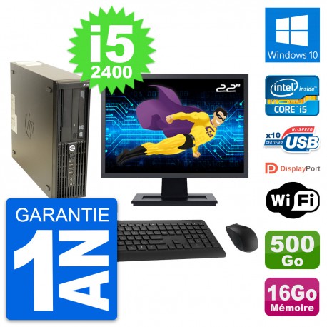 PC HP Z210 SFF Ecran 22" Intel i5-2400 RAM 16Go Disque 500Go Windows 10 Wifi
