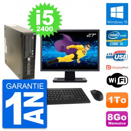PC HP Z210 SFF Ecran 27" Intel Core i5-2400 RAM 8Go Disque 1To Windows 10 Wifi
