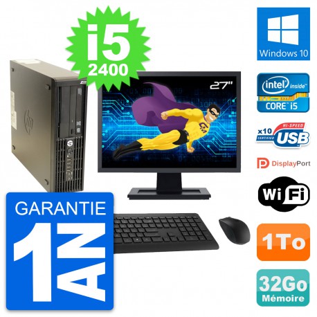 PC HP Z210 SFF Ecran 27" Intel Core i5-2400 RAM 32Go Disque 1To Windows 10 Wifi