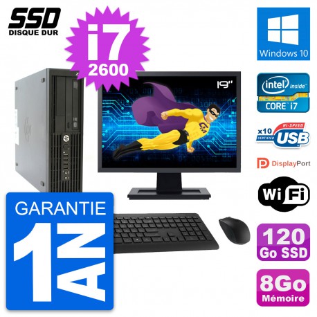 PC HP Z210 SFF Ecran 19" Intel Core i7-2600 RAM 8Go SSD 120Go Windows 10 Wifi