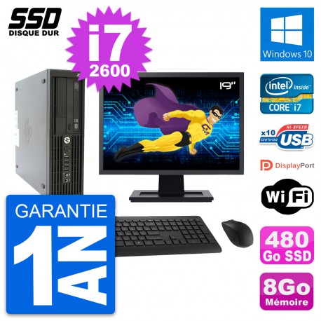 PC HP Z210 SFF Ecran 19" Intel Core i7-2600 RAM 8Go SSD 480Go Windows 10 Wifi