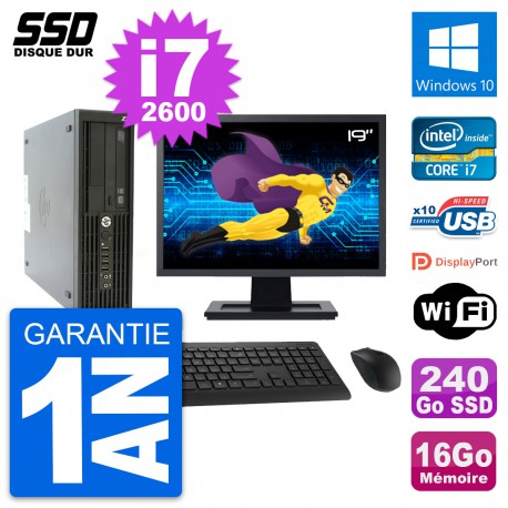 PC HP Z210 SFF Ecran 19" Intel Core i7-2600 RAM 16Go SSD 240Go Windows 10 Wifi