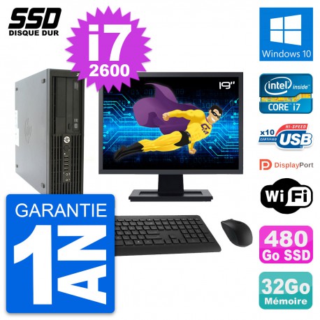 PC HP Z210 SFF Ecran 19" Intel Core i7-2600 RAM 32Go SSD 480Go Windows 10 Wifi
