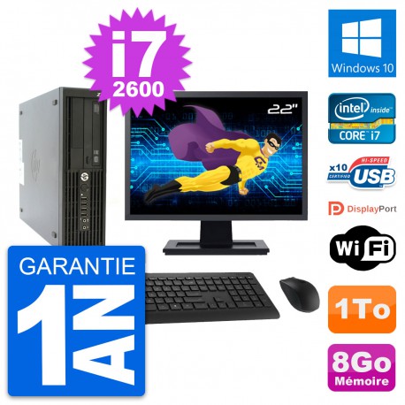 PC HP Z210 SFF Ecran 22" Intel Core i7-2600 RAM 8Go Disque 1To Windows 10 Wifi