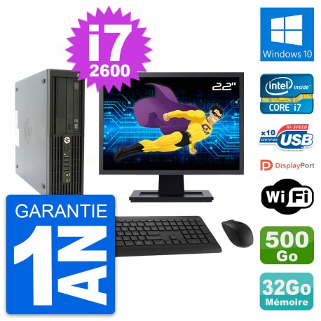 PC HP Z210 SFF Ecran 22" Intel i7-2600 RAM 32Go Disque 500Go Windows 10 Wifi