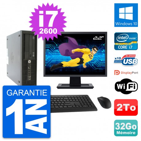 PC HP Z210 SFF Ecran 22" Intel Core i7-2600 RAM 32Go Disque 2To Windows 10 Wifi