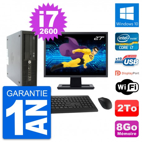 PC HP Z210 SFF Ecran 27" Intel Core i7-2600 RAM 8Go Disque 2To Windows 10 Wifi
