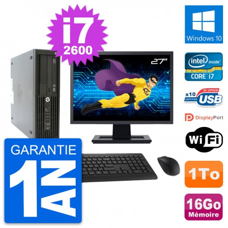 PC HP Z210 SFF Ecran 27" Intel Core i7-2600 RAM 16Go Disque 1To Windows 10 Wifi