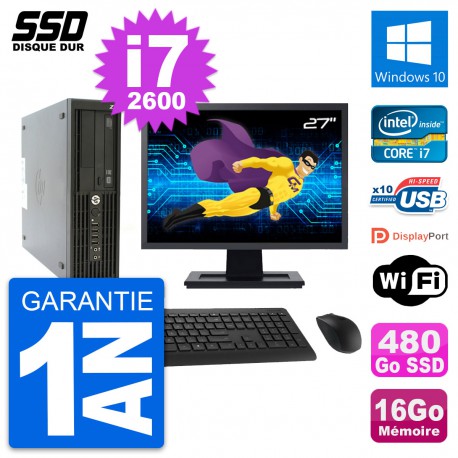 PC HP Z210 SFF Ecran 27" Intel Core i7-2600 RAM 16Go SSD 480Go Windows 10 Wifi