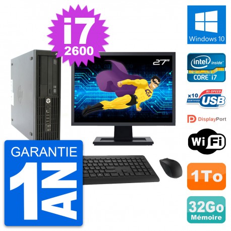 PC HP Z210 SFF Ecran 27" Intel Core i7-2600 RAM 32Go Disque 1To Windows 10 Wifi