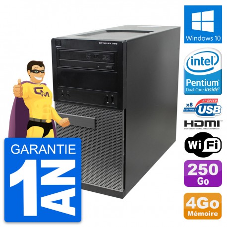PC Tour Dell OptiPlex 390 MT G630 RAM 4Go Disque Dur 250Go HDMI Windows 10 Wifi