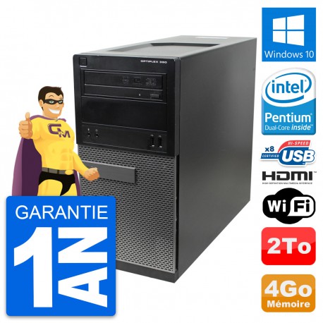 PC Tour Dell OptiPlex 390 MT Intel G630 RAM 4Go Disque 2To HDMI Windows 10 Wifi