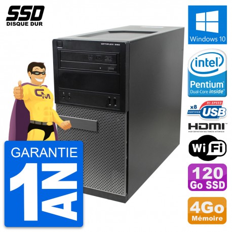 PC Tour Dell OptiPlex 390 MT Intel G630 RAM 4Go SSD 120Go HDMI Windows 10 Wifi