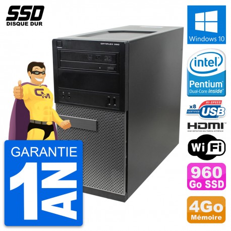 PC Tour Dell OptiPlex 390 MT Intel G630 RAM 4Go SSD 960Go HDMI Windows 10 Wifi