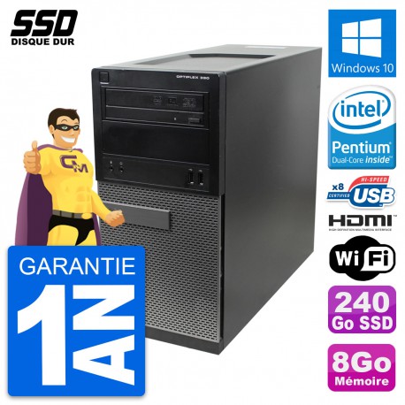 PC Tour Dell OptiPlex 390 MT Intel G630 RAM 8Go SSD 240Go HDMI Windows 10 Wifi