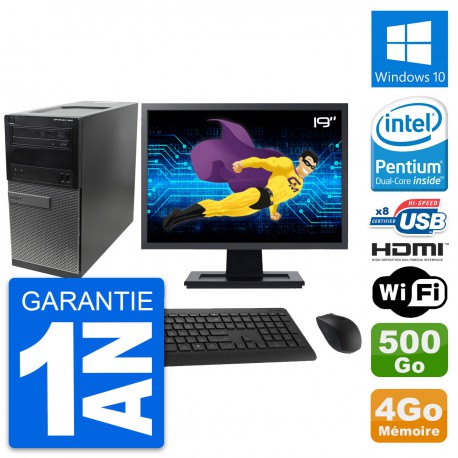 PC Tour Dell 390 MT Ecran 19" G630 RAM 4Go Disque Dur 500Go HDMI Windows 10 Wifi