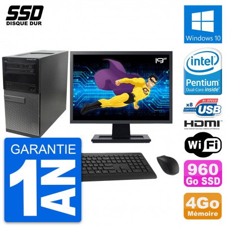 PC Tour Dell 390 MT Ecran 19" Intel G630 RAM 4Go SSD 960Go HDMI Windows 10 Wifi