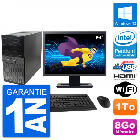 PC Tour Dell 390 MT Ecran 19" Intel G630 RAM 8Go Disque 1To HDMI Windows 10 Wifi