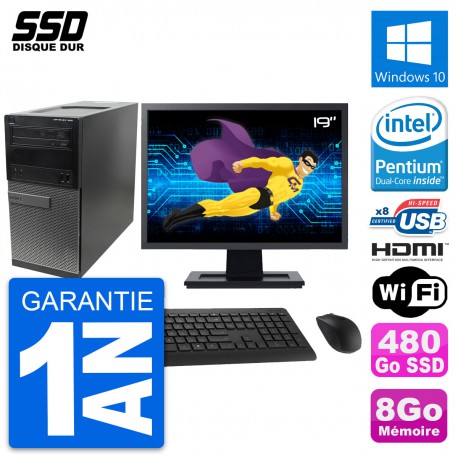 PC Tour Dell 390 MT Ecran 19" Intel G630 RAM 8Go SSD 480Go HDMI Windows 10 Wifi