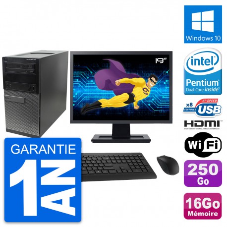 PC Tour Dell 390 MT Ecran 19" G630 RAM 16Go Disque 250Go HDMI Windows 10 Wifi
