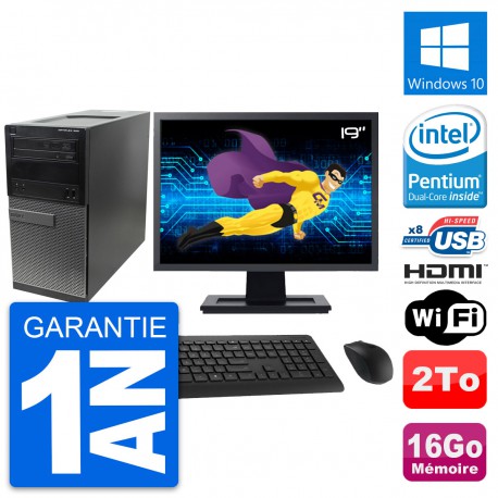 PC Tour Dell 390 MT Ecran 19" G630 RAM 16Go Disque Dur 2To HDMI Windows 10 Wifi