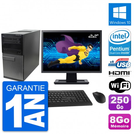 PC Tour Dell 390 MT Ecran 22" G630 RAM 8Go Disque Dur 250Go HDMI Windows 10 Wifi