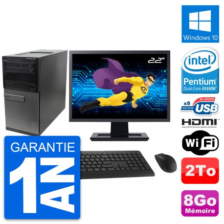 PC Tour Dell 390 MT Ecran 22" Intel G630 RAM 8Go Disque 2To HDMI Windows 10 Wifi