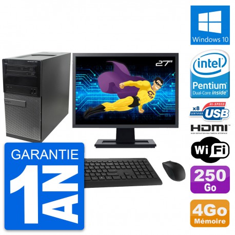 PC Tour Dell 390 MT Ecran 27" G630 RAM 4Go Disque Dur 250Go HDMI Windows 10 Wifi