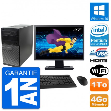 PC Tour Dell 390 MT Ecran 27" Intel G630 RAM 4Go Disque 1To HDMI Windows 10 Wifi