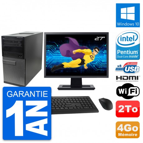 PC Tour Dell 390 MT Ecran 27" Intel G630 RAM 4Go Disque 2To HDMI Windows 10 Wifi