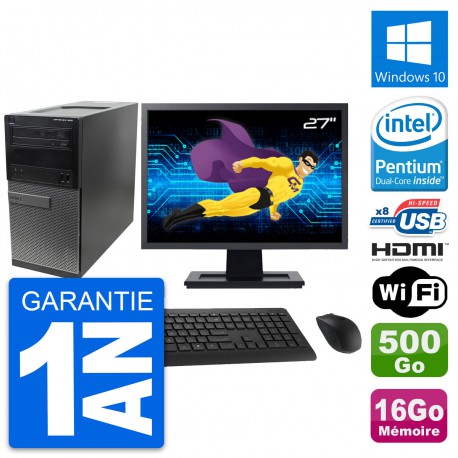 PC Tour Dell 390 MT Ecran 27" G630 RAM 16Go Disque 500Go HDMI Windows 10 Wifi