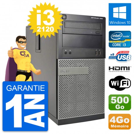 PC Tour Dell OptiPlex 390 MT i3-2120 RAM 4Go Disque 500Go HDMI Windows 10 Wifi