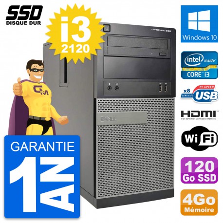 PC Tour Dell OptiPlex 390 MT Core i3-2120 RAM 4Go SSD 120Go HDMI Windows 10 Wifi