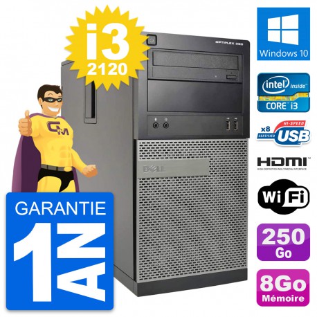 PC Tour Dell OptiPlex 390 MT i3-2120 RAM 8Go Disque 250Go HDMI Windows 10 Wifi