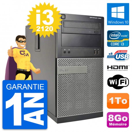 PC Tour Dell OptiPlex 390 MT i3-2120 RAM 8Go Disque 1To HDMI Windows 10 Wifi