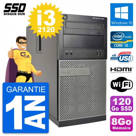 PC Tour Dell OptiPlex 390 MT Core i3-2120 RAM 8Go SSD 120Go HDMI Windows 10 Wifi