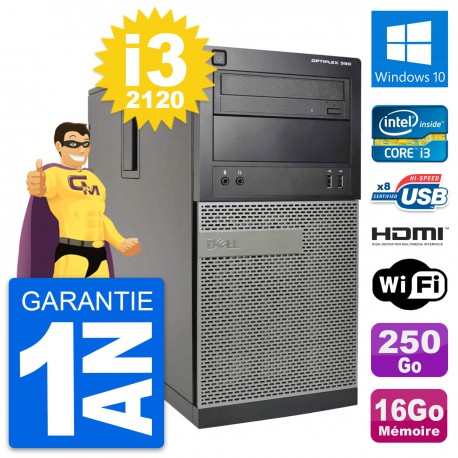 PC Tour Dell OptiPlex 390 MT i3-2120 RAM 16Go Disque 250Go HDMI Windows 10 Wifi